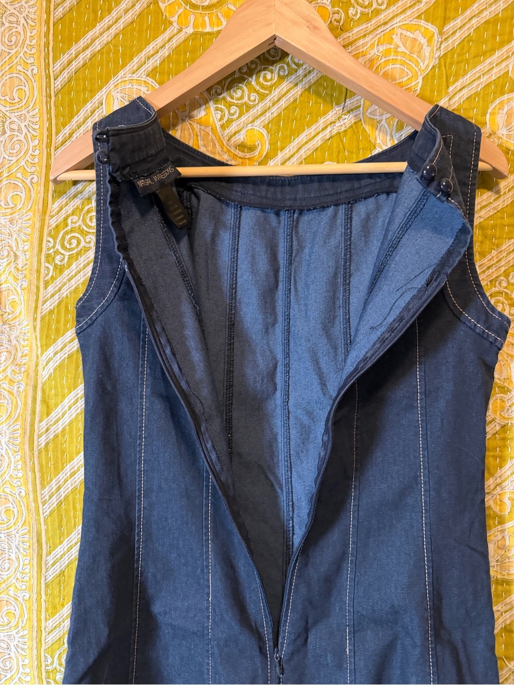 Impressions Dark Blue Denim Midi Fit-and-Flare Dress - Picture 3 of 6